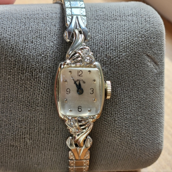 Hamilton Vtg Art Deco 14K White Gold And Diamond Accent Cocktail Watch - Picture 3 of 11